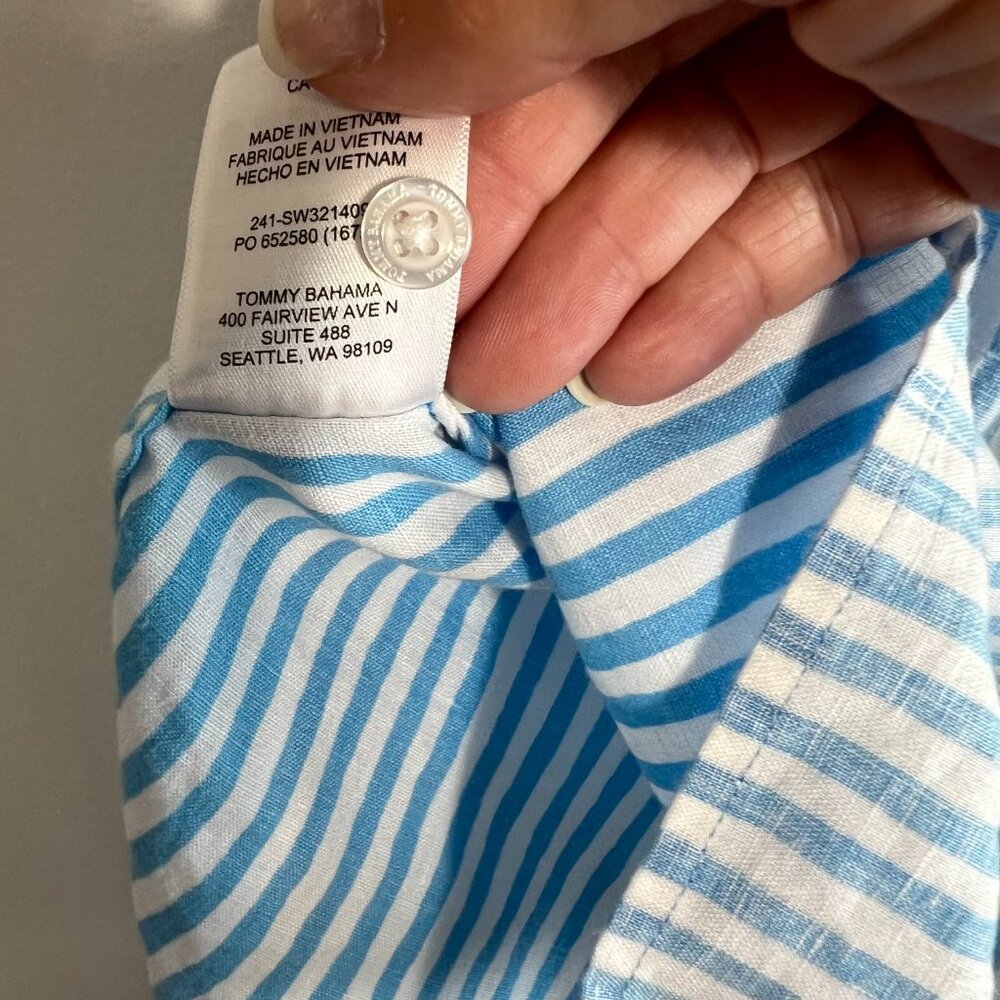 Tommy Bahama Women's Linen Sleeveless, Blue/white stripe, button down, Size SP - Picture 5 of 7